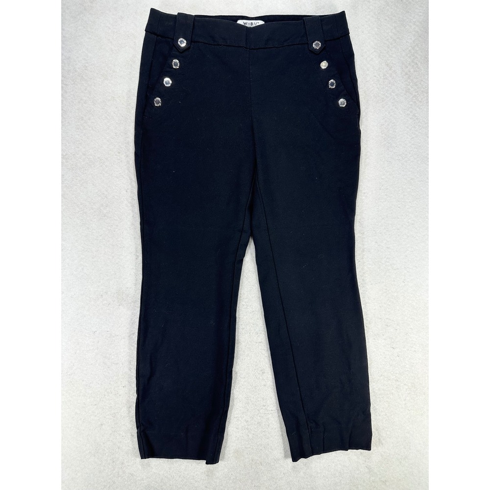 White House Black Market WHBM Black Sailor Button Ankle Pants Size 8R Slim Leg